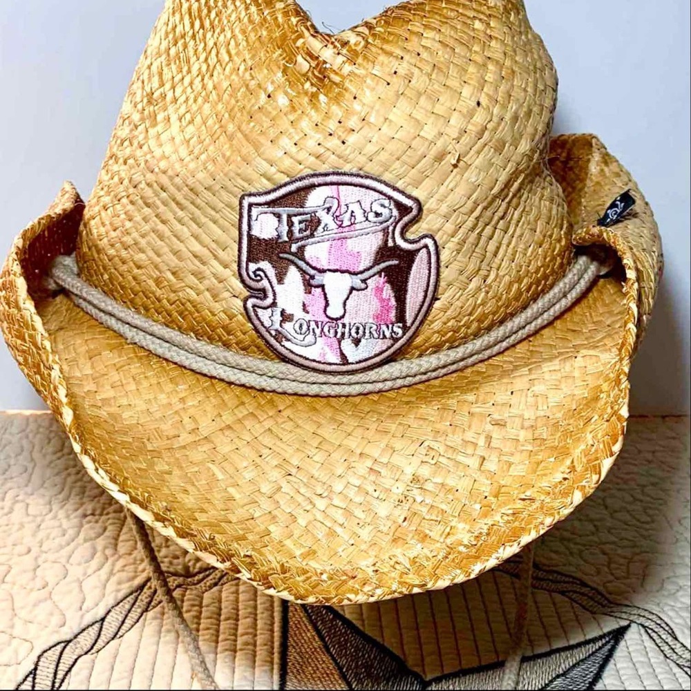 TEXAS LONGHORNS STRAW HAT PINK CAMO EMBLEM